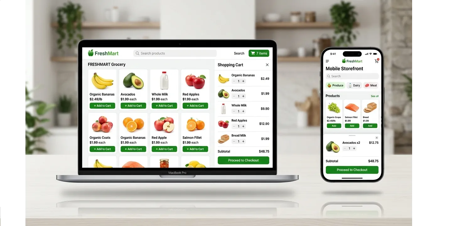 Grocery ordering platform interface mockup