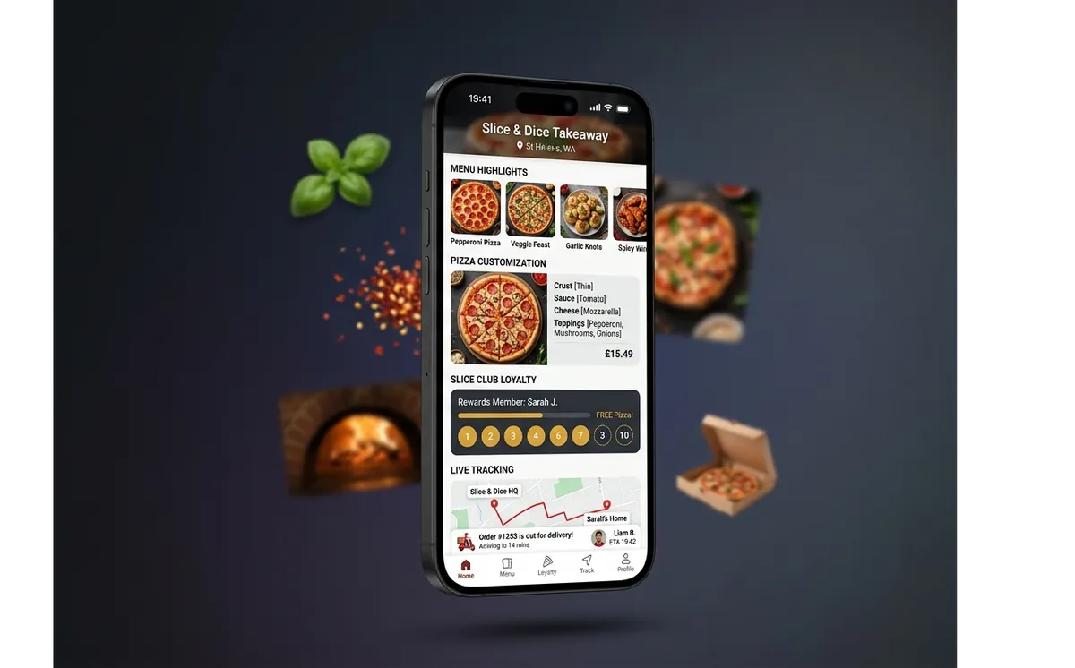 Pizza and takeaway ordering app mockup